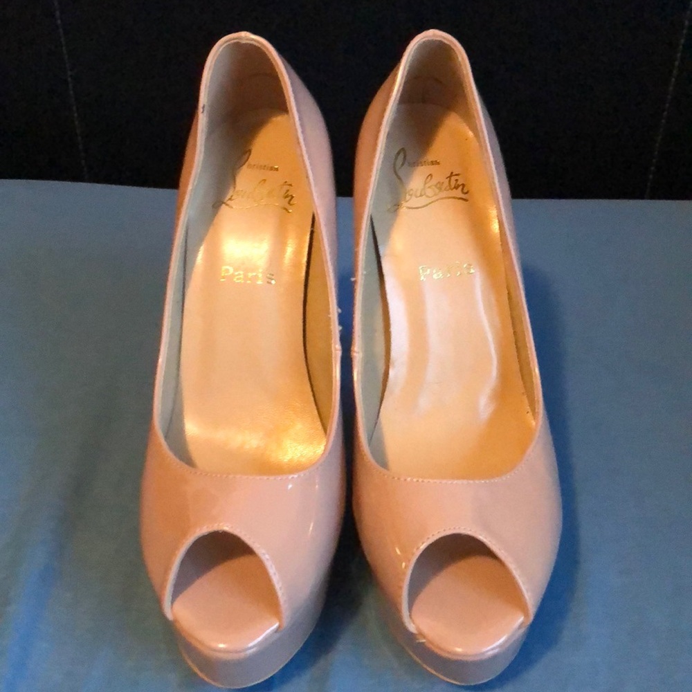 Red Bottom heels nude peep toe lady peep